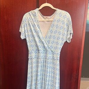 Vineyard Vines Light Blue & White Printed Wrap Midi Dress